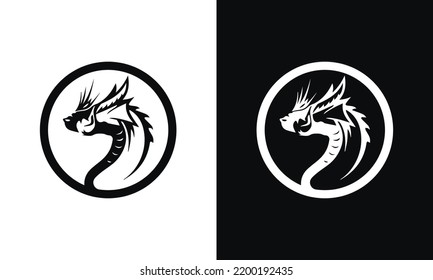 logo dragon icon in circle. Design logo vector icon illustration design logo template fantasy animals.