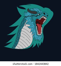 Logo Dragon Vector Roar Illustration Icon. Animal legend from chinese. Flat Cartoon Style
