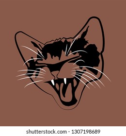 Logo drawing sketch Cheshire cat kitten with a smile yawn
