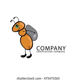 logo drawn by hand. ant carries stone. It can be used for construction companies and transport companies