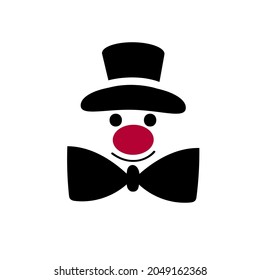 Logo. Drawn the head of a clown in black and red, it is drawn in a doodle style. Stock vector illustration isolated on a white background.