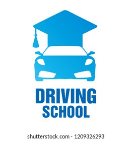 logo of driving school, car and mechanic