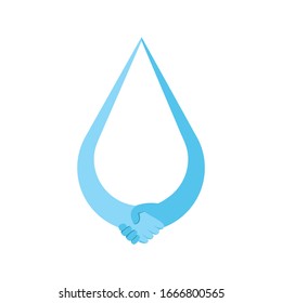 logo drop of water and shaking hands with blue color concept.