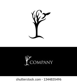 The logo is dry wood without leaves, the problem of ecology, lonely nature