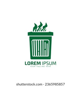 A logo of dustbin vector silhouette icon design template isolated with fire flame