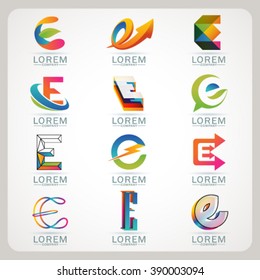 Logo E element and Abstract web Icon and globe vector symbol. Unusual sign icon and sticker set. Graphic design easy editable for Your design. Modern logotype icon.