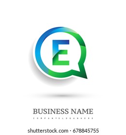 logo E letter green and blue on circle chat icon. Vector design template elements for your application or company identity.