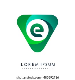 Logo E letter, green colored in the triangle shape, Vector design template elements for your application or company identity.