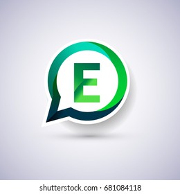 logo E letter green colored on circle chat icon. Vector design for your application or company identity.