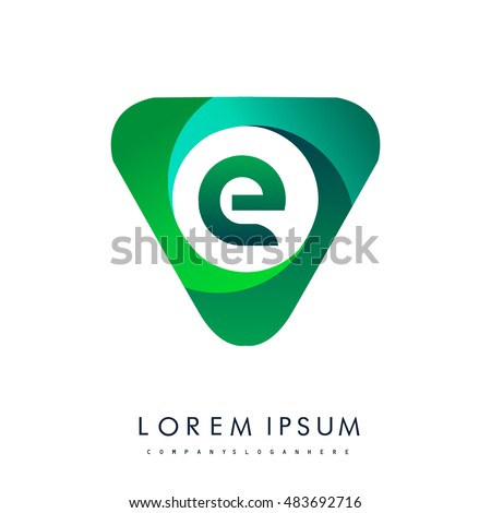 Logo E letter, green colored in the triangle shape, Vector design template elements for your application or company identity.