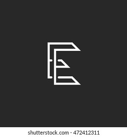 Logo E letter monogram EE combination, initial business card emblem mockup, intersection thin lines typography design element