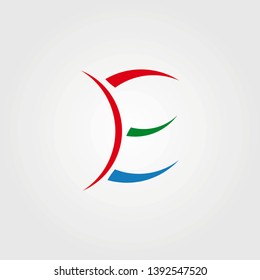Logo E. With red blue green. Unique minimalist trendy for early business