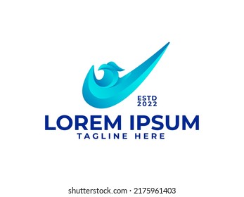 logo eagle falcon tick blue gradient premium vector. Falcon tick logo