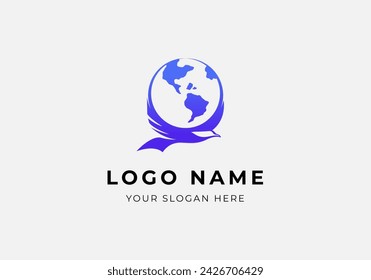 logo eagle fly bring earth globe on wings. Logo eagle and earth globe concept. Modern minimalist logo design. Editable color