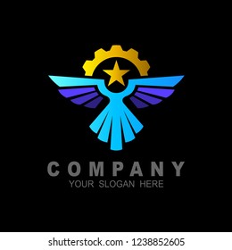 logo eagle with a gear, symbolizes a mechanic and a reliable engine, eagle , star, and gear