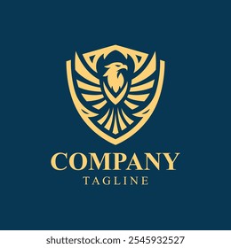 logo eagle golden shield, this logo features a golden eagle inside a strong shield, symbolizing strength, honor, and courage.