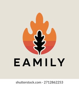 Logotipo da família com elementos de design de folha e chama combinados