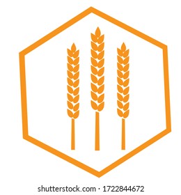 Logo with ears of corn or cereal isolated on a white background as a flat silhouette for design. Orange vector stock illustration as emblem for bakery packaging or bakeries