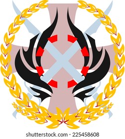 logo with ears,  cross and swords