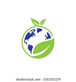 Logo Earth Globe Green Leaves Nature Stock Vector (Royalty Free ...