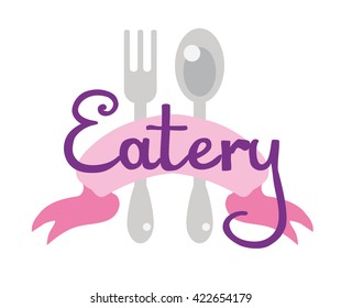 Logo eatery. Vector. Simple colorful design. Pink color.