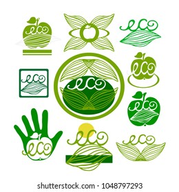Logo ECO design of environmentally friendly products. Isolated vector green color on a white background for design ecological projects.