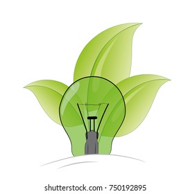 logo eco. green light on the background of leaves. vector illustration.