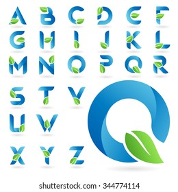 logo eco letter clean organic font alphabet green abc leaf letter set business logo design template abstract vector elements for corporate identity emblem label or icon of eco friendly company logo ec