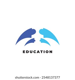 Logo Education with the concept of a human reading a book with book elements as a source of knowledge