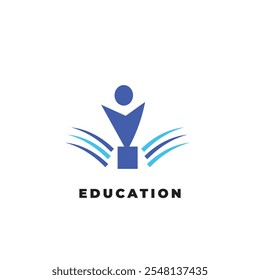 Logo Education with the concept of a human reading a book with book elements as a source of knowledge