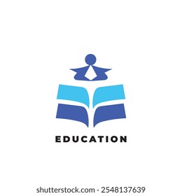 Logo Education with the concept of a human reading a book with book elements as a source of knowledge