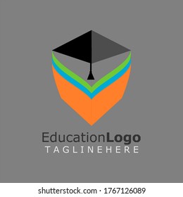 A logo for education with illustrations  book and toga hat shaped shield. Vector Book Logo, Toga and Shield.