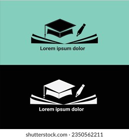 libro de lápiz vectorial de educación de logotipo y sombrero