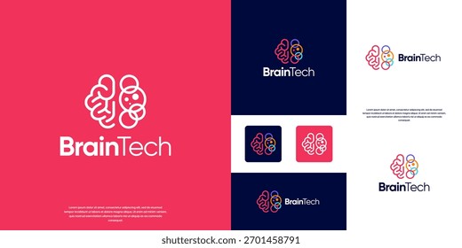 logotipo da inovação educacional com sistemas de tecnologia artificial, símbolos do cérebro humano, células nervosas, ilustrações de design gráfico.
