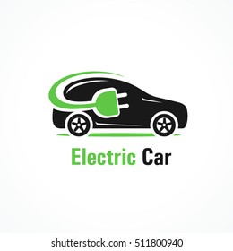 Logo Electric Car Silhouette Car And Cable Plug Charging