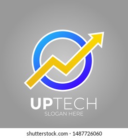 Up logo with electric yellow and blue gradient circle for tech company 