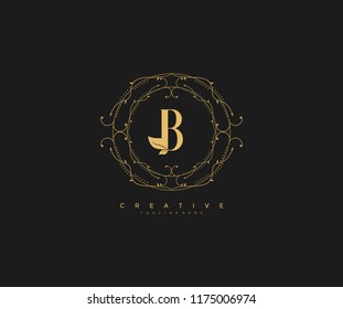 Logo Elegance Letter B Premium Rounded Floral Monogram Vector
