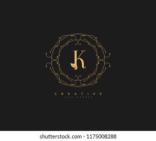 Logo Elegance Letter K Premium Rounded Floral Monogram Vector