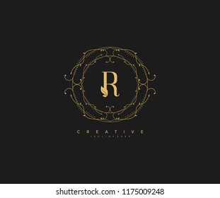 Logo Elegance Letter R Premium Rounded Floral Monogram Vector