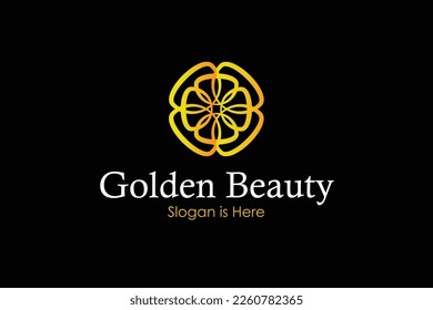 a logo with an elegant concept combined with a captivating flower symbol and golden color