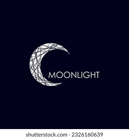 Logo elegant crescent moon light design line icon vector in luxury style outline linear abstract