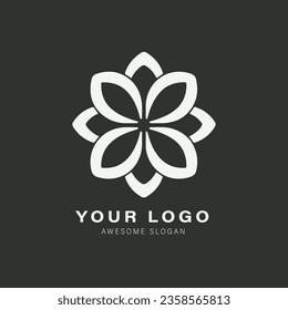 Logo elegant flower style free vector, in the style of monochromatic geometry, bold stencil, dark gray