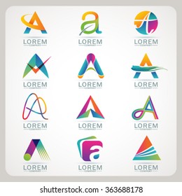 Logo element A and Abstract web Icon and globe vector symbol. Unusual sign icon and sticker set. Graphic design easy editable for Your design. Modern logotype icon.