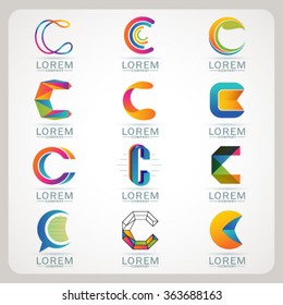 Logo element C and Abstract web Icon and globe vector symbol. Unusual sign icon and sticker set. Graphic design easy editable for Your design. Modern logotype icon.