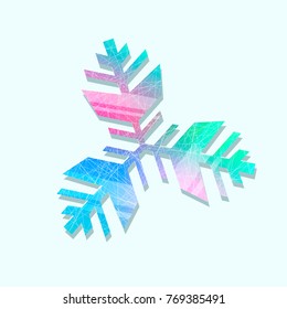 Logo element. Merry Christmas trendy snowflake made with colorful triangles composition. 