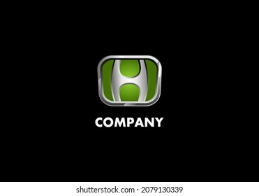 Logo Element Symbol Letter H Square Green Metallic Color Vector Illustration Template With Elegant Design Good For Any Industry