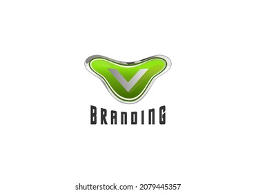 Symbol für Logo-Symbol Buchstabe V Vorlage für grüne, metallische Vektorgrafik mit elegantem Design, gut für jede Branche