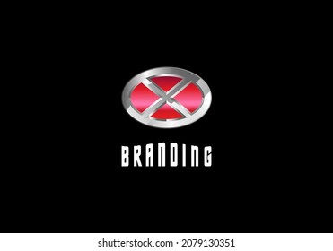 Logo Element Symbol Letter X Red Metallic Oval Color Vector Illustration Template With Elegant Design Good For Any Industry