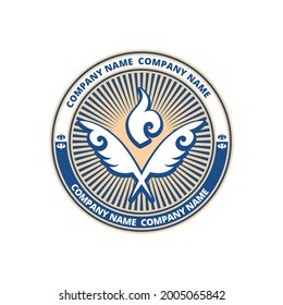 Logo elements: bird feathers, writing pen and flame knowledge. The idea behind the logo is knowledge and learning. Vector. 