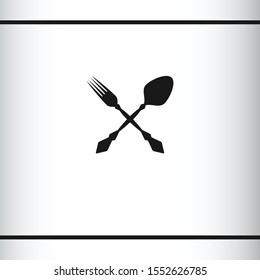 Logo elements. Black and white. Crossed spoon and fork on white background. Cutlery sign. Logo design template